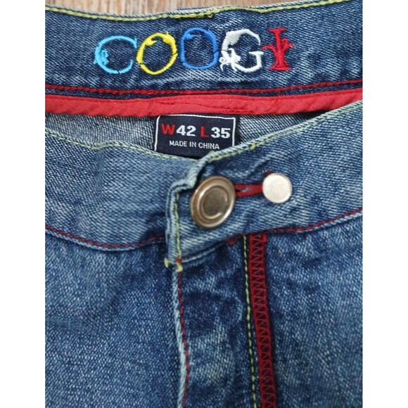 COOGI Y2K Baggy Jeans 42x33 Wide Leg Hip-Hop Denim Streetwear Patchwork Logo - Picture 14 of 16